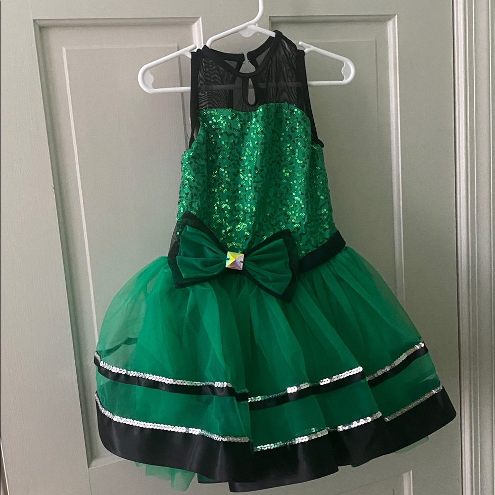 Weissman Emerald Sequin Dance Dress with Bow